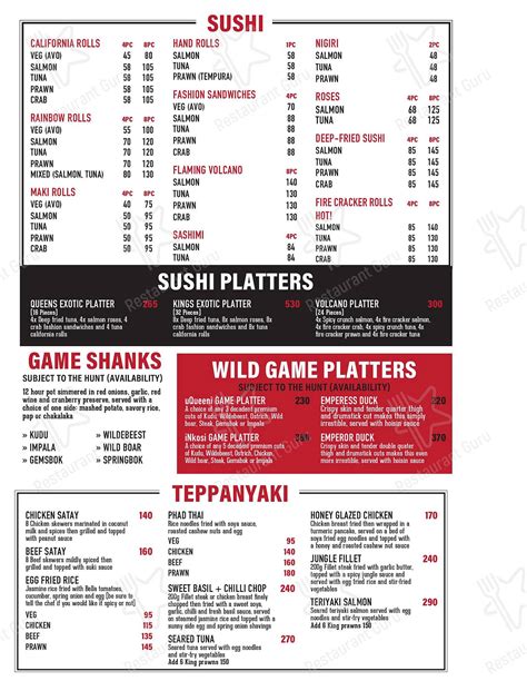 Menu at Tatso Buffet .